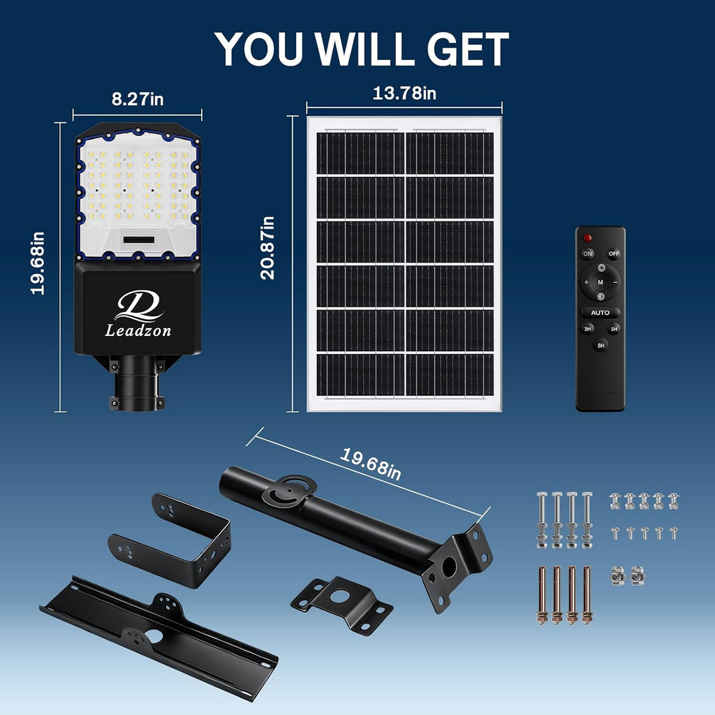 9500w Solar Street Lights Outdoor Waterproof Black, 450000LM Super Bright LED Beads Commercial Solar Flood Lights with Remote Control for Patio, Street, Court and Parkling Lot