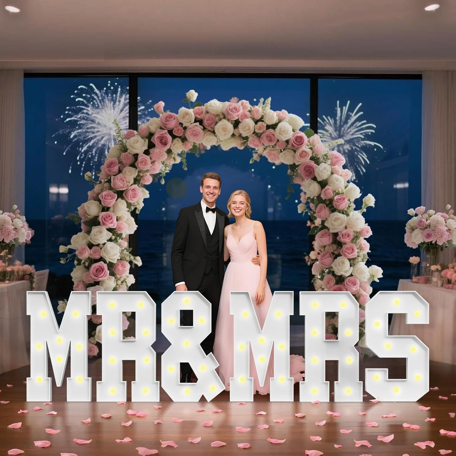 6Pcs 4FT MR&MRS LED Letter Lights, Warm Glow Shiny Letter Signs, Premium Wedding Decor Light Board, Ideal for Wedding Party, Dance, Anniversary, Engagement & Romantic Themed Events