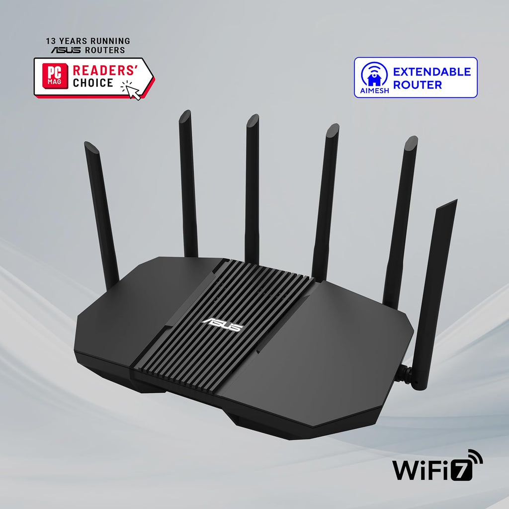 ASUS RT-BE90U Tri-Band WiFi 7 Router: Commercial-Grade Network Security, AiMesh Extendable Router, Quad 2.5G Ports, Smart Home Master