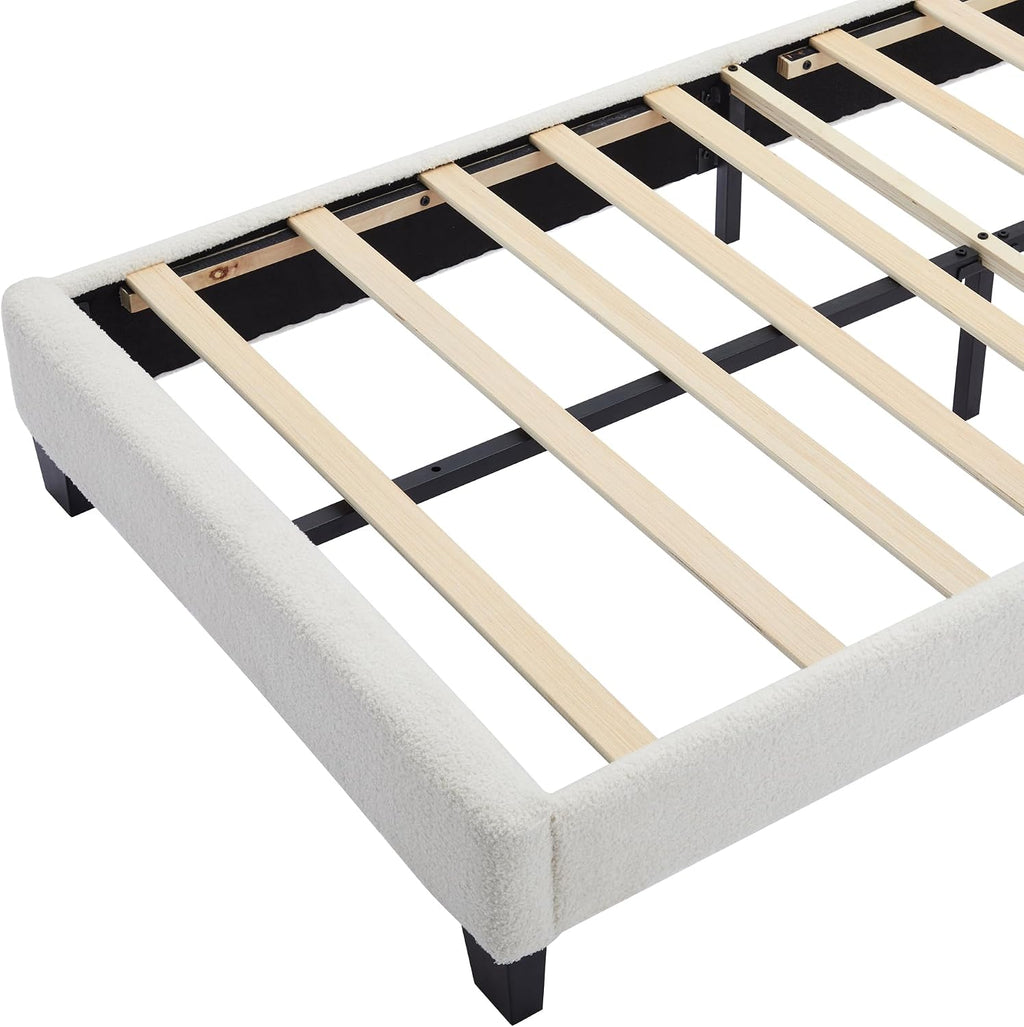2 Pcs Bedroom Sets Twin Size Flower Shaped Upholstered LED Platform Bed with Storage Ottoman Sherpa Fabric, White