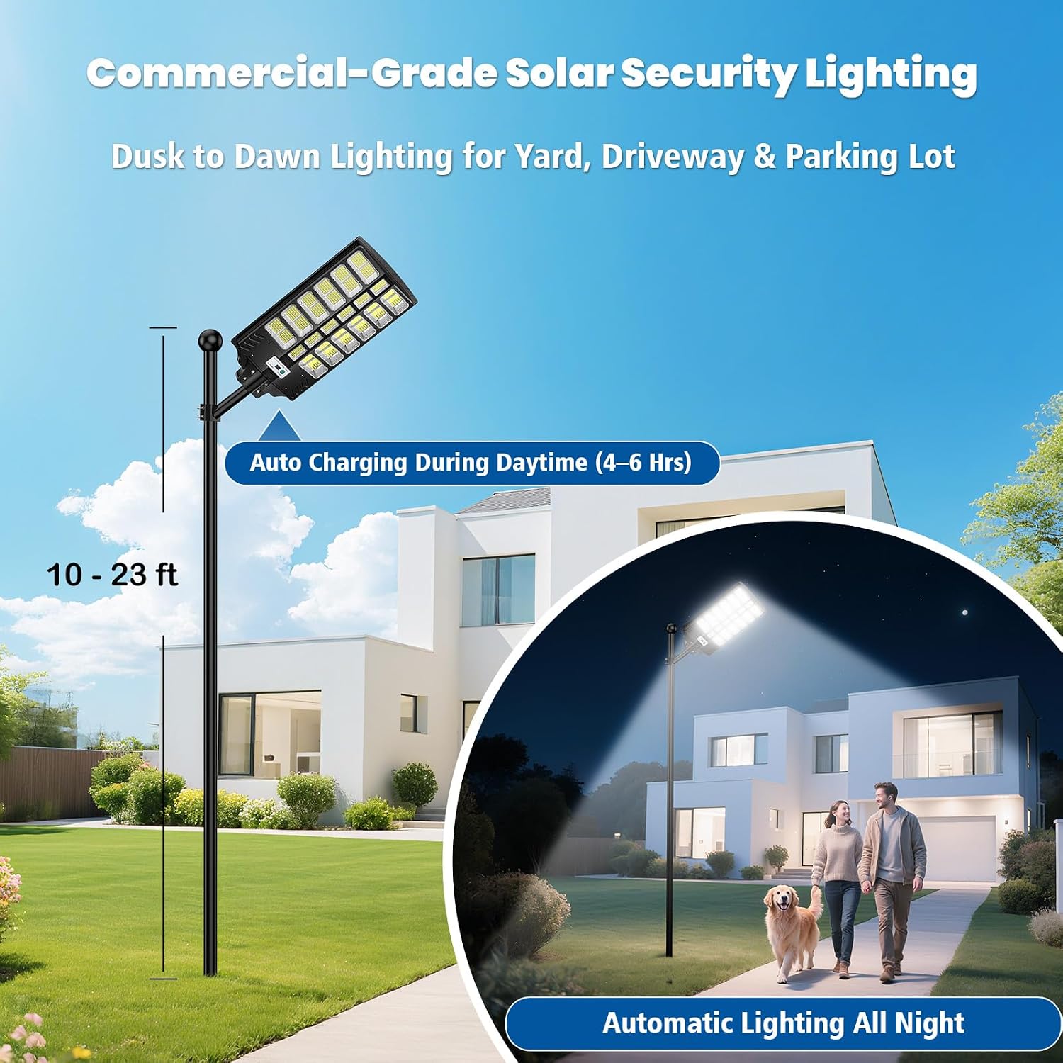 9000W Solar Street Lights Outdoor, Large Solar Powered Commercial Parking Lot Lighting Dusk to Dawn, 7000K Motion Sensor Light with Remote Control & Mounting Arm, IP67 Waterproof, for Yard, 2 Pack