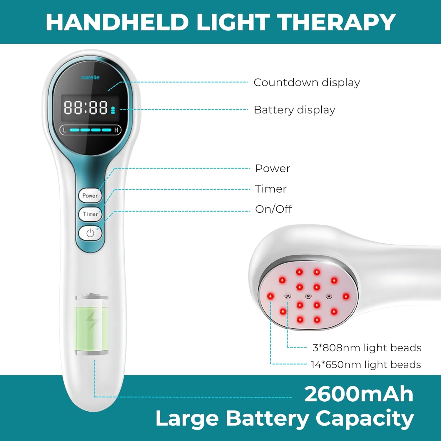 Norelie RedRevive Cold Laser Therapy Wand with Stand & Conductive Gel for Hands-Free Enhanced Light Therapy Sessions, Portable Red Light Therapy Wand for Relief of Muscle, Joints and Body Pain