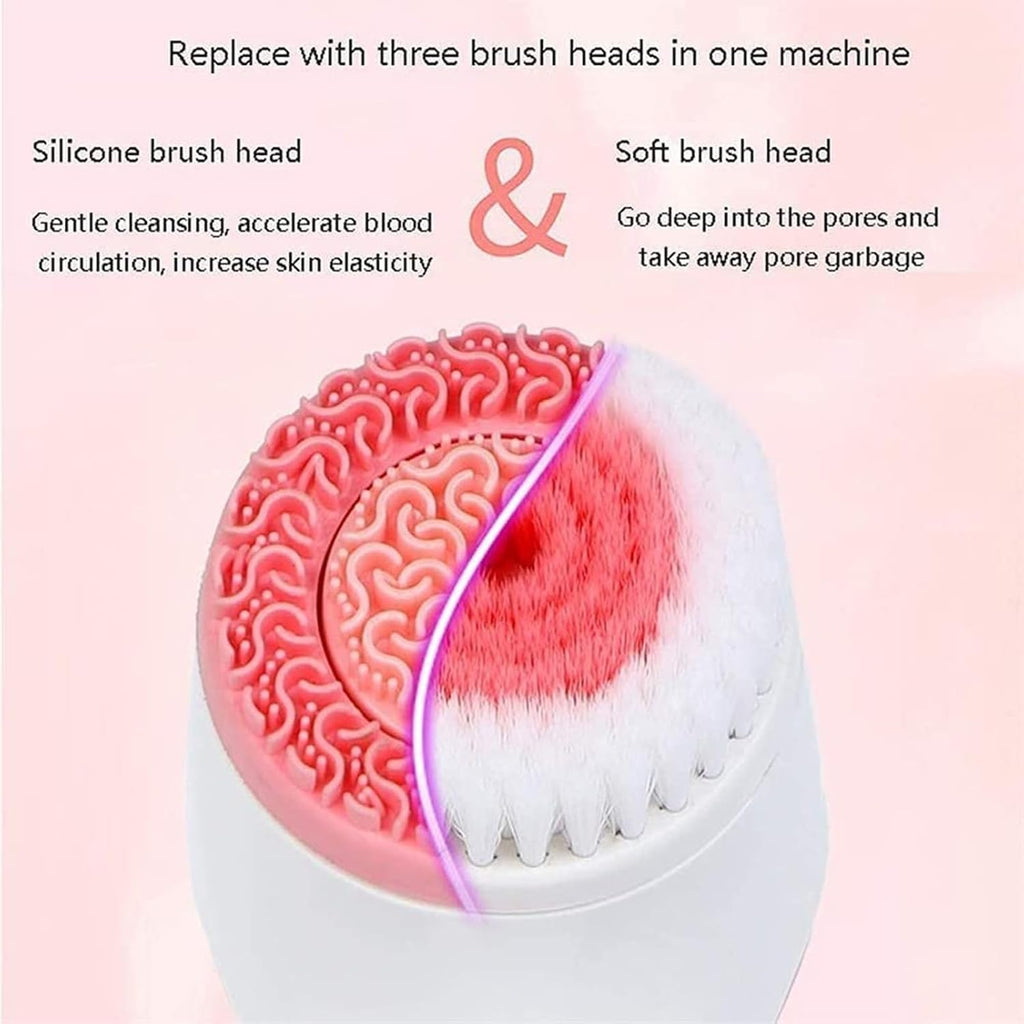 Rechargeable Facial Cleansing Brush, 3-in-1 Electric Spin Face Brush with 3 Brush Heads for Deep Cleansing, Gentle Exfoliation, and Massage(Pink)