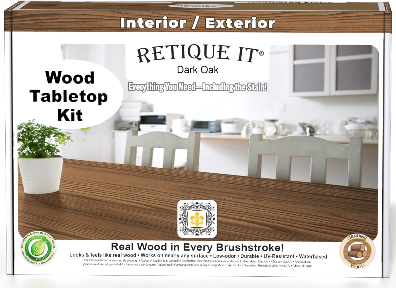 Retique It Wood Finish Tabletop Kit – GO Beyond Faux Wood with Paintable Liquid Wood Based Primer and Gel Stain - Graining Tools Included (Tabletop Kit, Dark Oak)