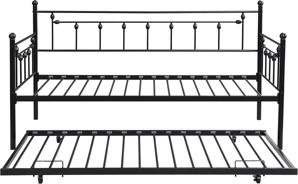 Daybed with Trundle Black,Modern Style and Comfort to Any Bedroom,1 Set of Bed in 1 Carton,Sturdy System