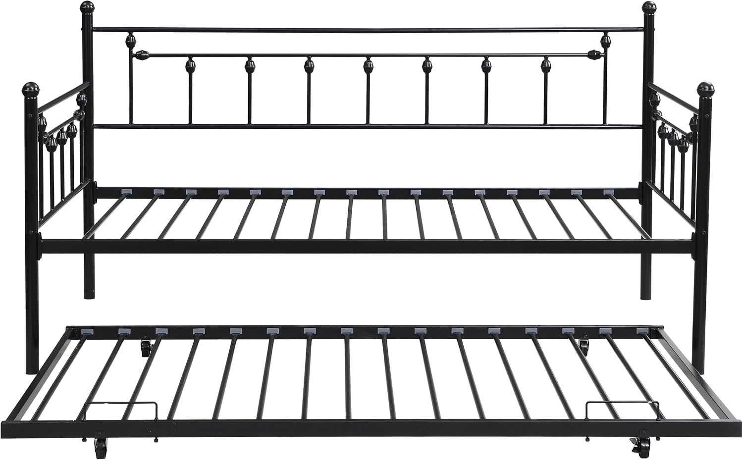 Daybed with Trundle Black,Modern Style and Comfort to Any Bedroom,1 Set of Bed in 1 Carton,Sturdy System