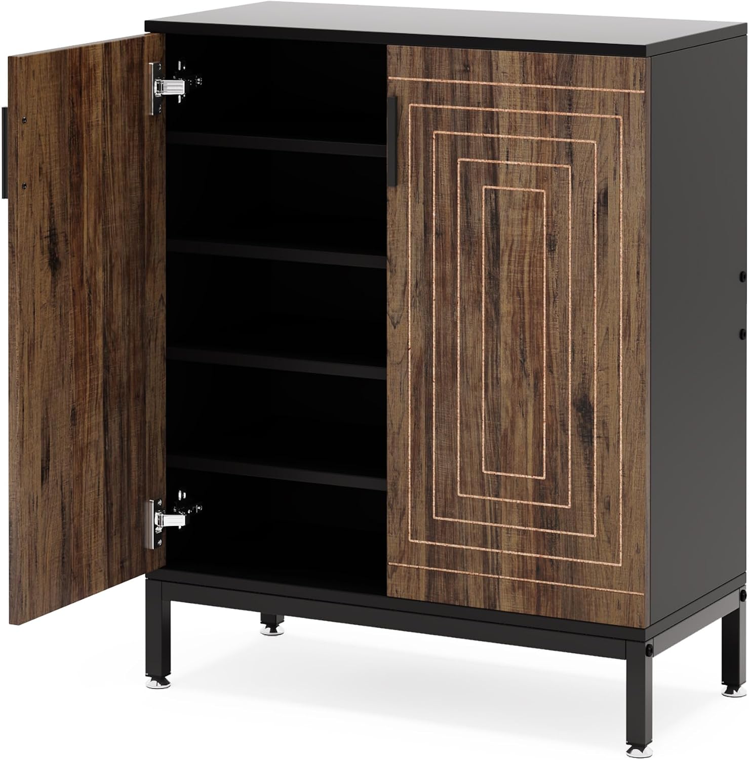 Tribesigns Shoe Cabinet with Doors, 20 Pairs Entryway Shoe Storage Cabinet with Shelves, 5-Tier Modern Free Standing Shoe Racks Storage Organizer for Closet, Living Room, Bedroom (Brown/Black)