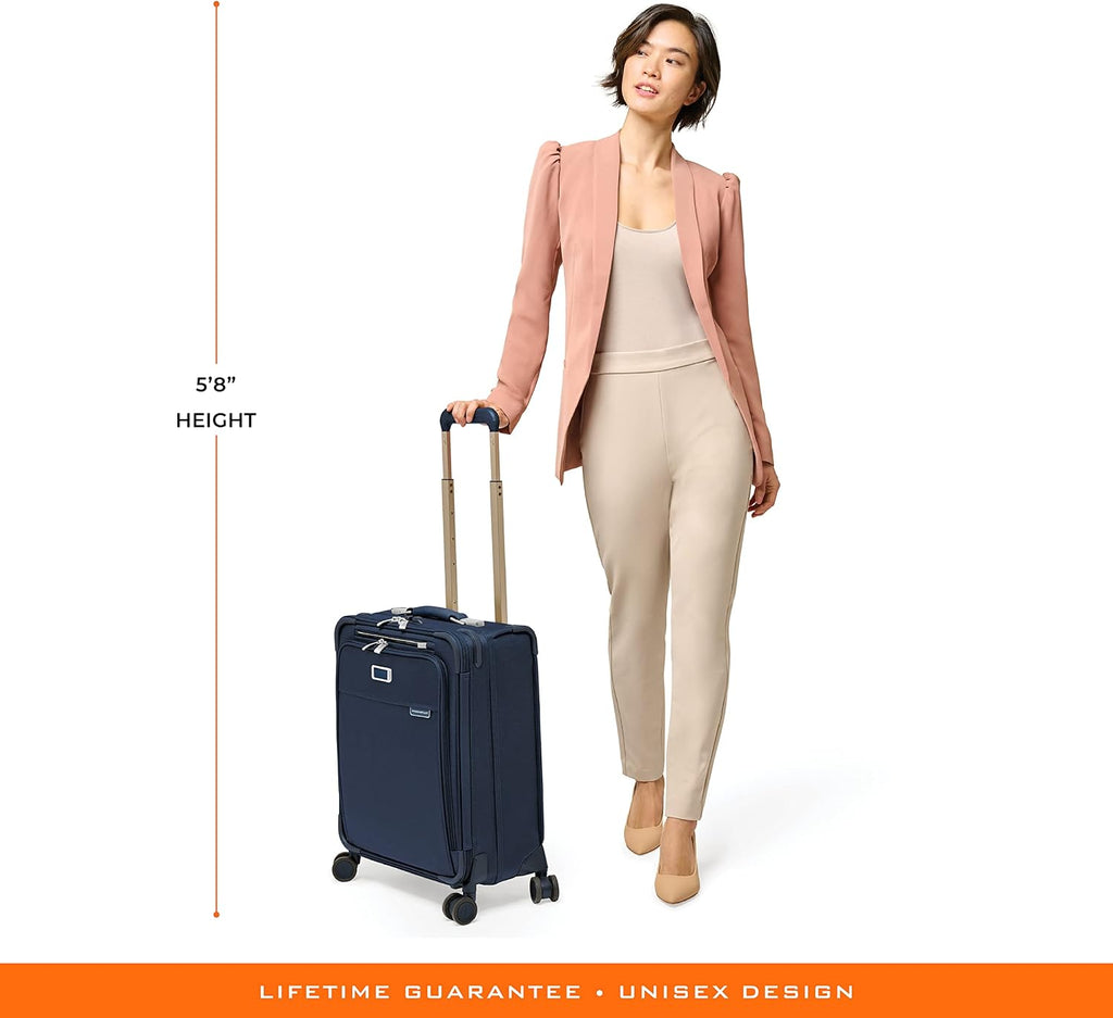 Briggs & Riley Global 21' Carry On Expandable Spinner - Luggage for International Travel, Suitcases with Wheels, Softside Rolling Bag for Men & Women, Self-Repairing Zipper - Baseline Collection, Navy