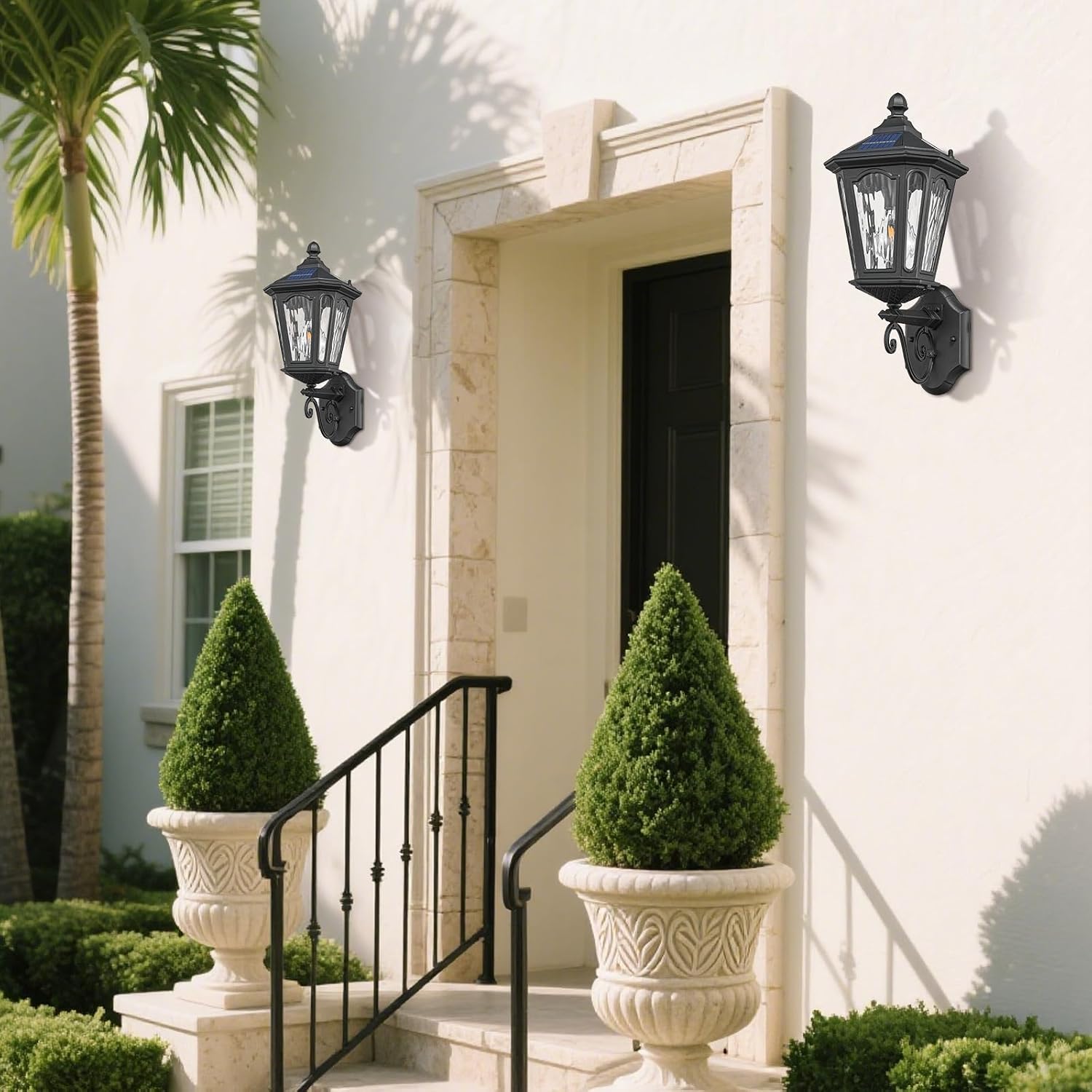 Solar LED Wall Light Outdoor with Remote Control, 22'' Front Door Sconce Dusk to Dawn 3 Lighting Modes Solar Exterior Wall Lantern Outside Lights for Patio Doorway Porch Walkway, Black