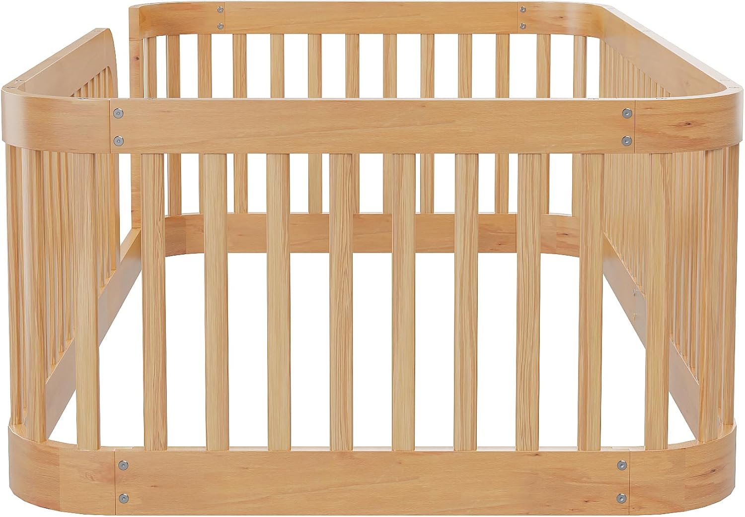 JIVOIT Twin Size Floor Bed Frame with Fence, Wood Montessori Floor Bed with Safety Guardrail, Easy Assembly (Natural/124)