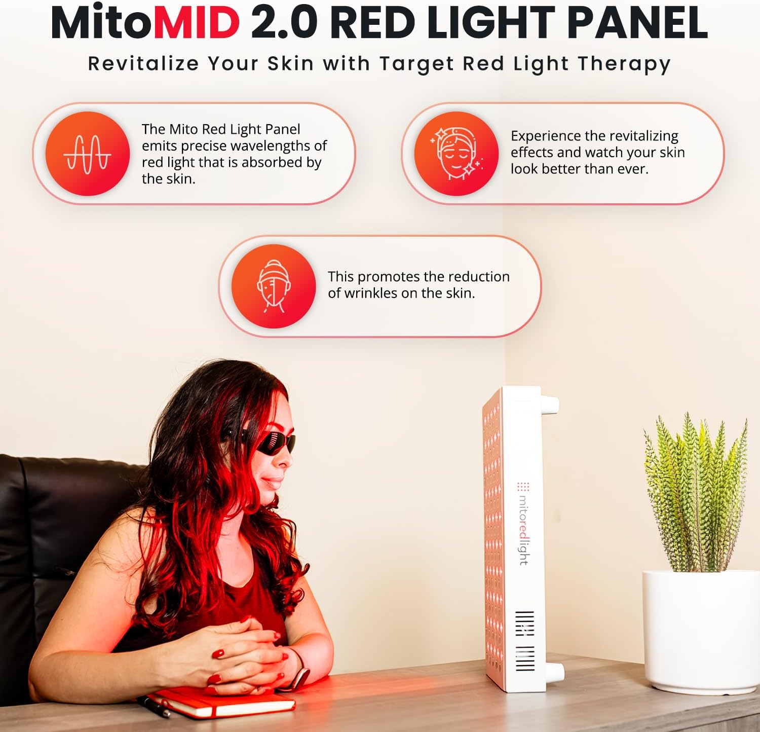 Mito Red Light – MitoMID 2.0 Red Light Panel – Red Light Therapy for Face and Neck – Red Light & Near Infrared Red Light Therapy – At-Home Red Light Therapy for Body