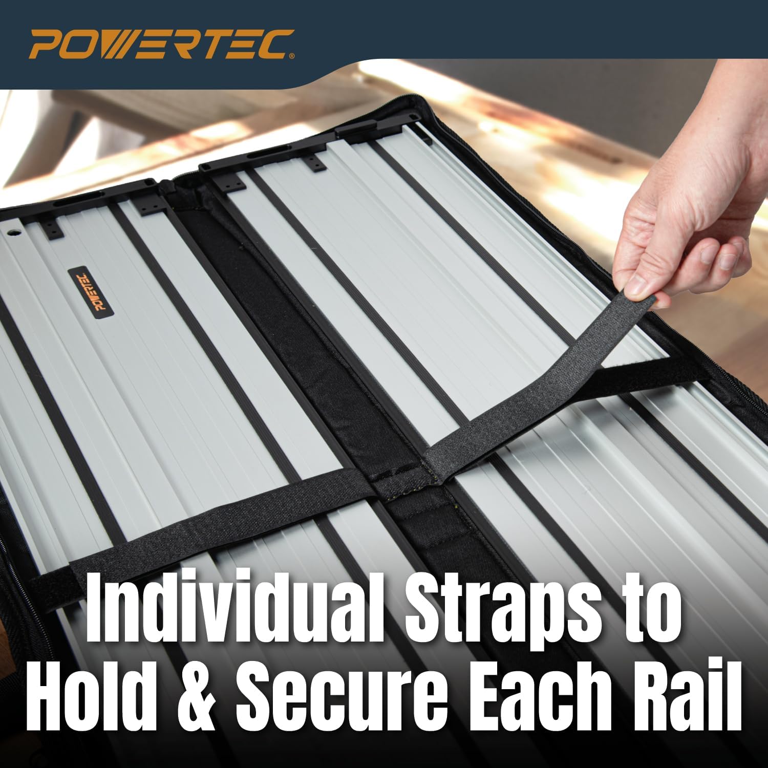 POWERTEC 110' Track Saw Guide Rail Joining Set for Kreg Track Saws, Include 2x55' Extruded Aluminum Guide Rail, 2 Rail Extension Connectors and Protective Carrying Bag (71992)