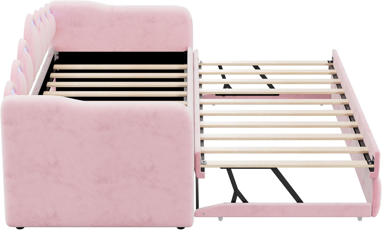 LUMISOL Upholstery Daybed with Trundle, Twin XL Upholstered Daybed with LED Light, Tufted Corner Sofa Bed Furniture for Bedroom Guest Living Room, Pink