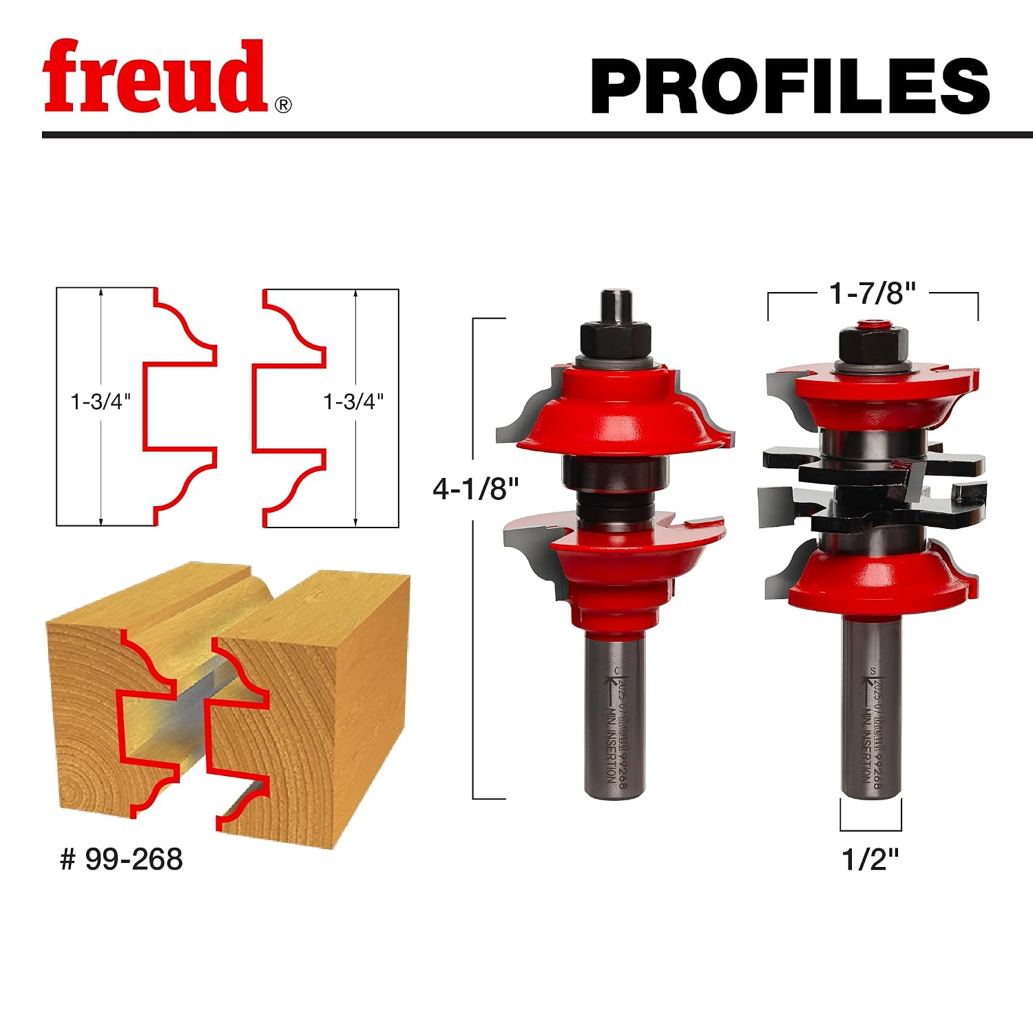 Freud 99-268: 1-7/8' (dia.) Entry & Interior Door Router Bit System with 1/2' shank, ogee profile