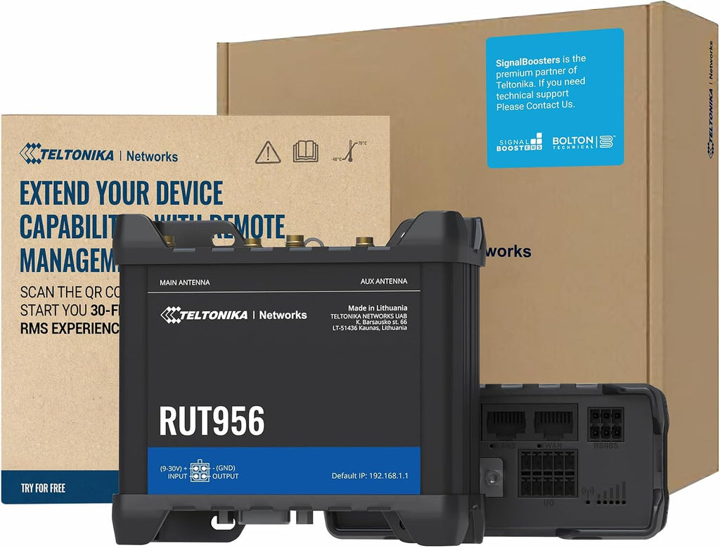 Teltonika RUT956 Industrial Cellular WiFi Router - 4G LTE (CAT 4), 3G, 2G Connectivity - Multiple Interfaces with GNSS Capabilities - Auto WAN Failover, Dual SIM Internet Router (TELRUT956A00A00)