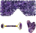 Amethyst Jade Roller Gua Sha Board for Face Lifting Natural Purple Crystal Eye Mask Facial Skin Care Tool,3in1 Set-Ci-VL