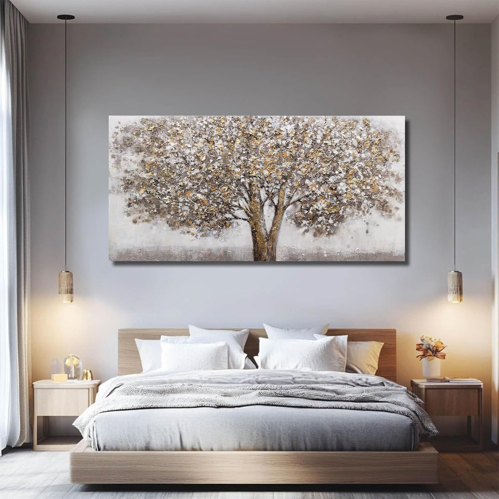 CHUDANHAO Large Canvas Wall Art Decorative Paintings Grey Room Decor Gold Tree Picture Scenery Artwork for Living Room Bedroom Hotel 29'x58'