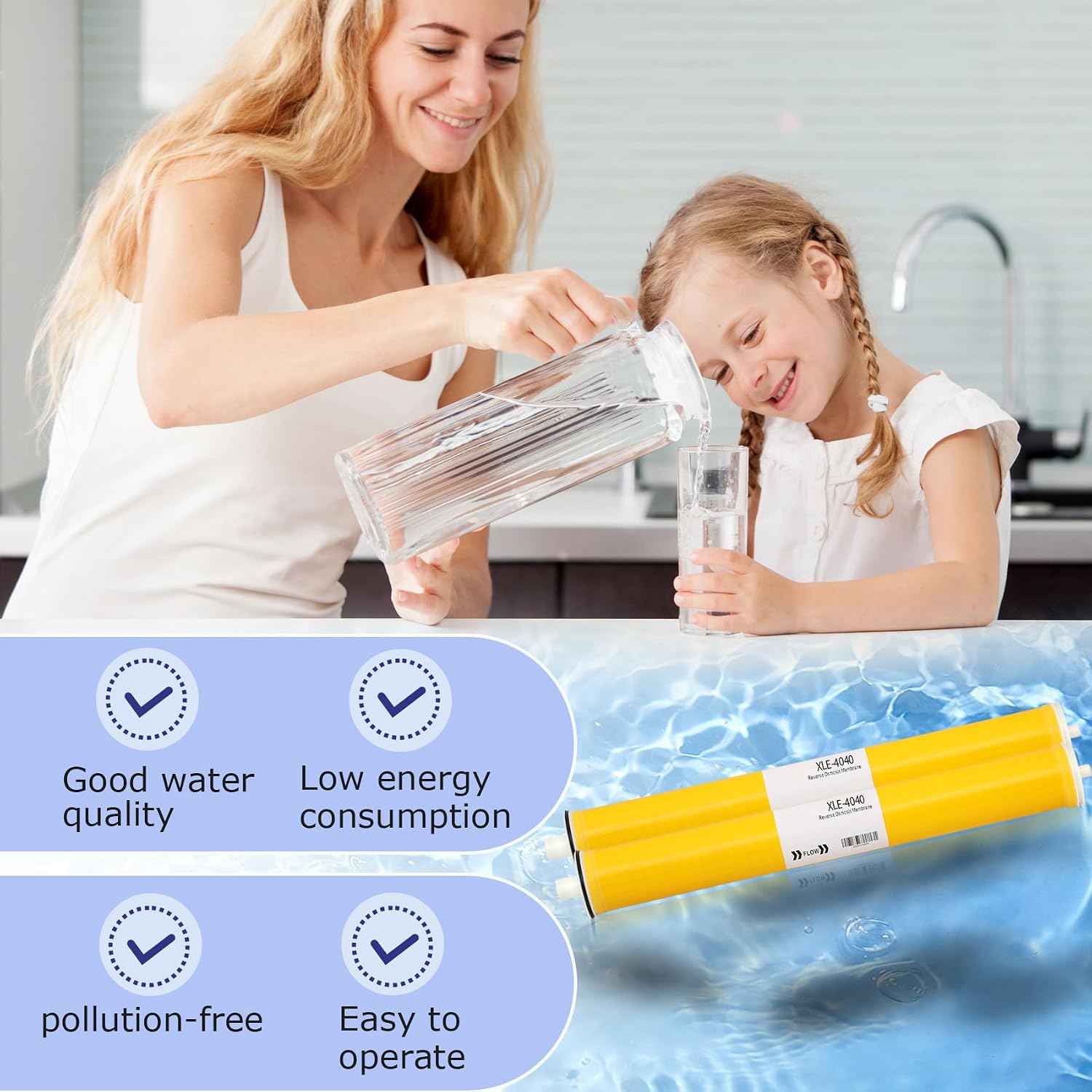 XLE-4040, XLE 4040 Reverse Osmosis Membrane for DOW Filmtec Membrane Replacement, 2600GPD, TDS≤1000ppm, Salt Rejection 99%, 4 x 40 RO Membrane for Desalination, Commercial, Industrial, NSF Certified