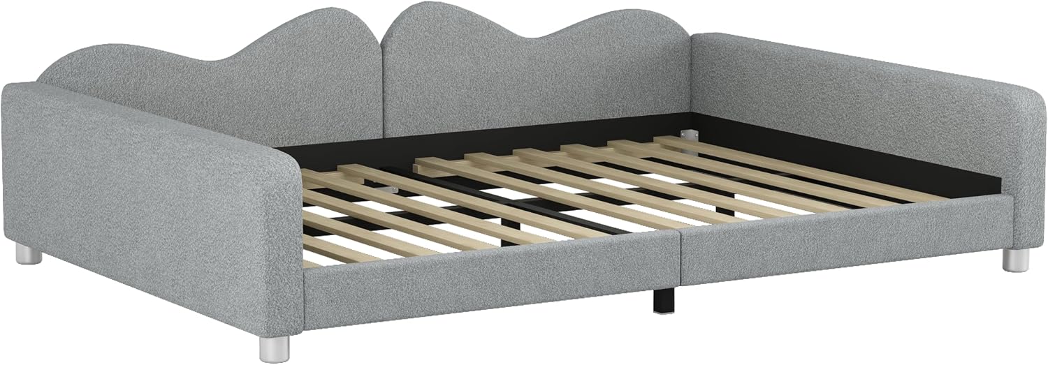 Upholstered Daybed, Sherpa Fabric Sofabed with Cloud-Shaped Backrest, No Box-Spring Needed, Full Size, Gray