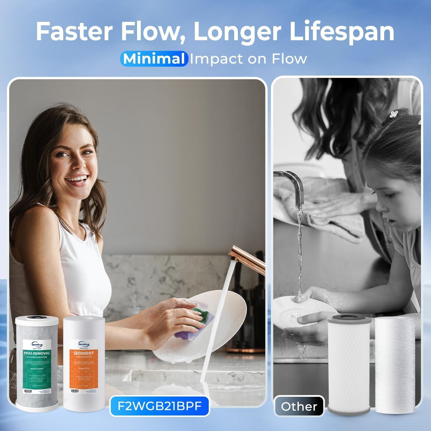iSpring F2WGB21BPF 2-Stage Whole House Water Filter Replacement Set for WGB21B-PF，Reduces up to 99% PFAS (PFOA/PFOS), 10' x 4.5' Filters, 1' Inlet/Outlet