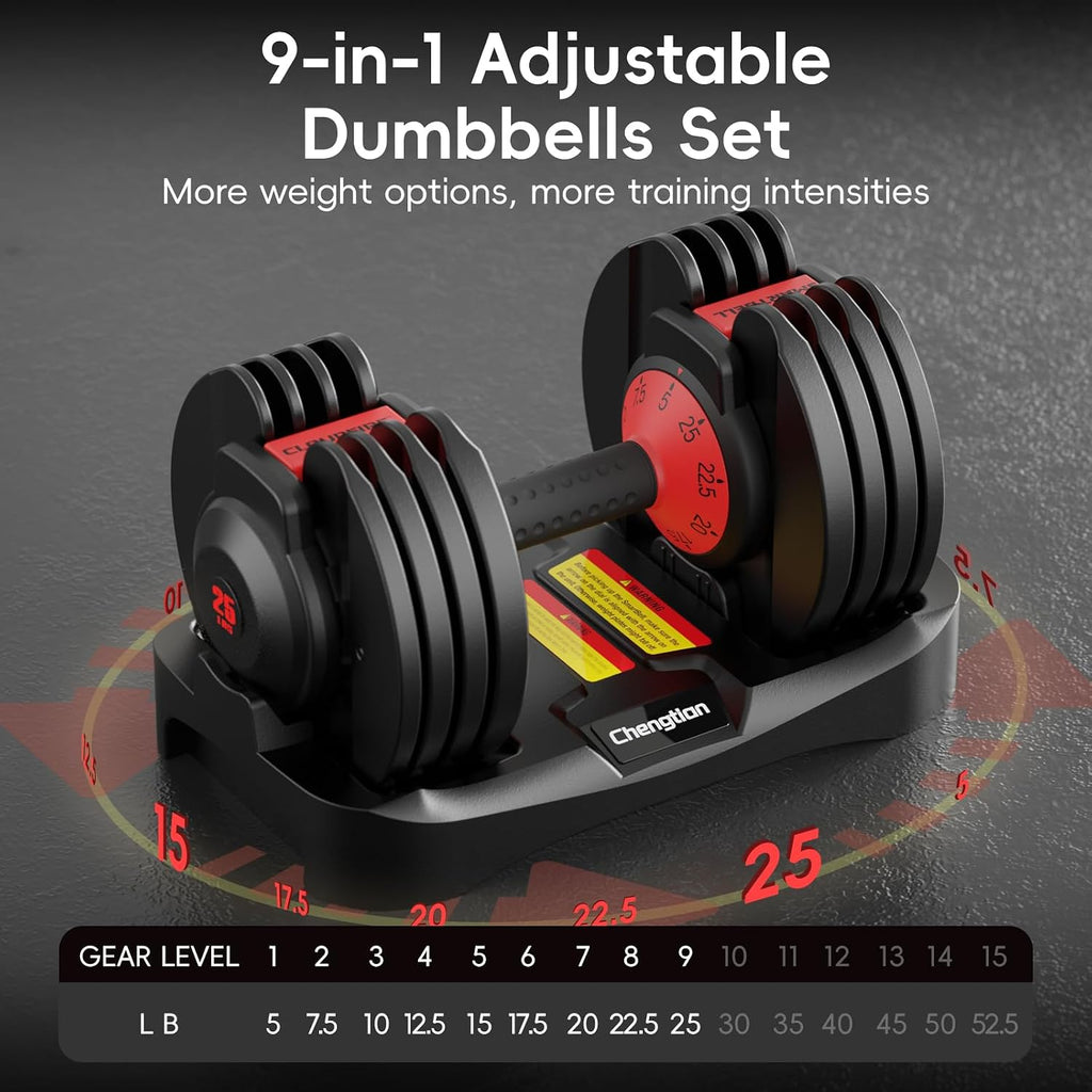 New Upgraded Adjustable Dumbbell Set of 2 (52.5 lbs/25 lbs), 15/9 Weights Dumbbell Set with Safe Locking System, Quick Adjustable Dumbbells For Men and Women Home Gym Workout with Anti-Slip Handle