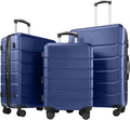 Sweetcrispy 3 Piece Luggage Set, ABS Hard Shell Carry On Suitcase with Smooth Spinner Wheels and TSA Lock, Lightweight Rolling Travel Luggage 20/24/28 Inch for Travel Business Vacation, Navy Blue
