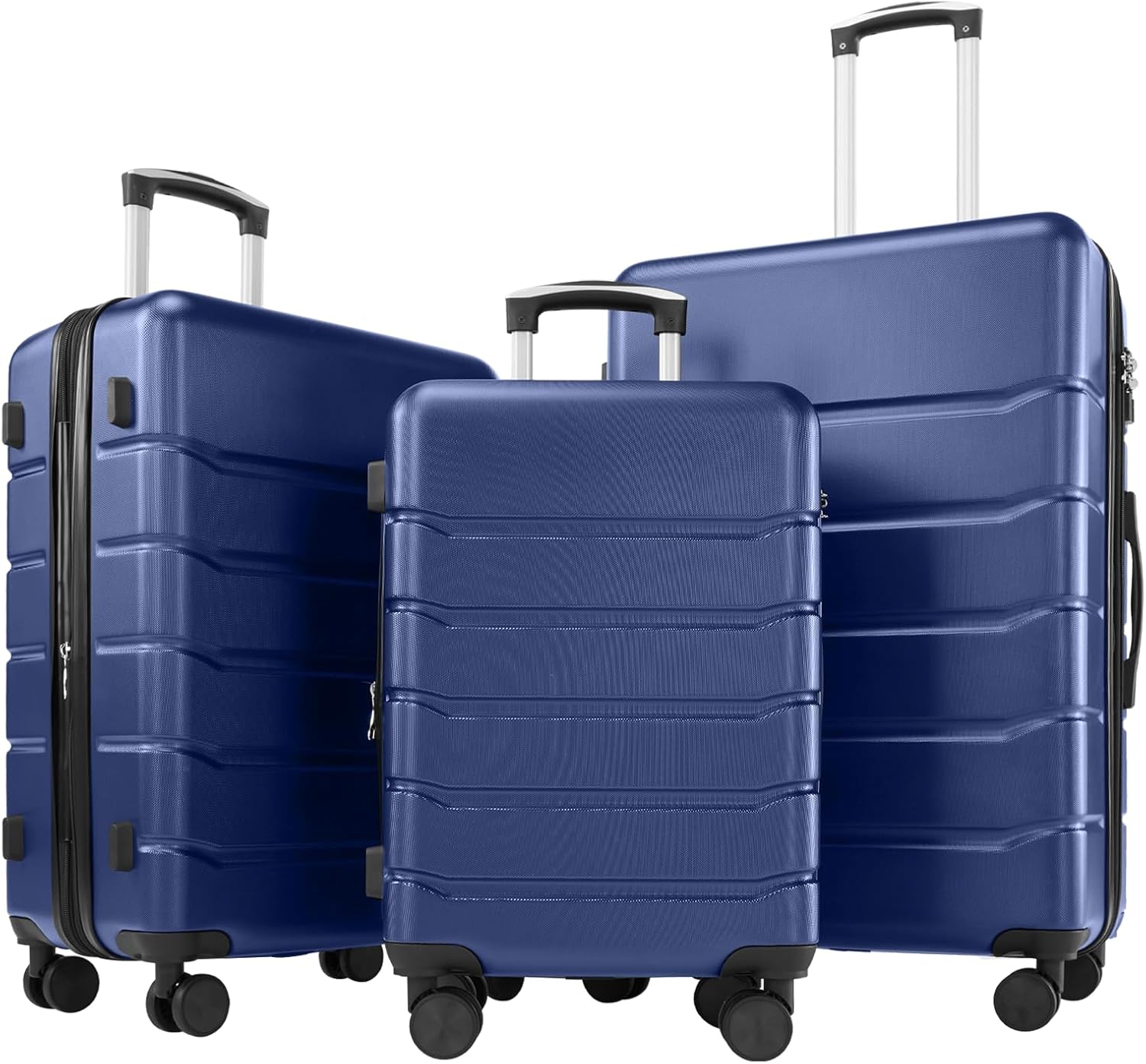 Sweetcrispy 3 Piece Luggage Set, ABS Hard Shell Carry On Suitcase with Smooth Spinner Wheels and TSA Lock, Lightweight Rolling Travel Luggage 20/24/28 Inch for Travel Business Vacation, Navy Blue