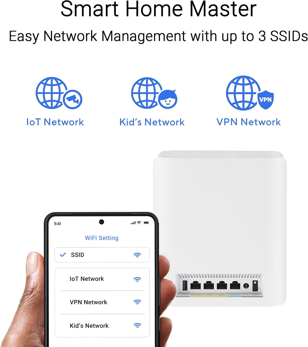 ASUS ZenWiFi BT8 Tri-Band WiFi 7 Mesh, 14 Gbps, 3000 sq.ft. (1pk), Dual 2.5G Ports, Security and Parental Controls Included, Smart Home Master SSIDs, 4G & 5G Mobile Tethering