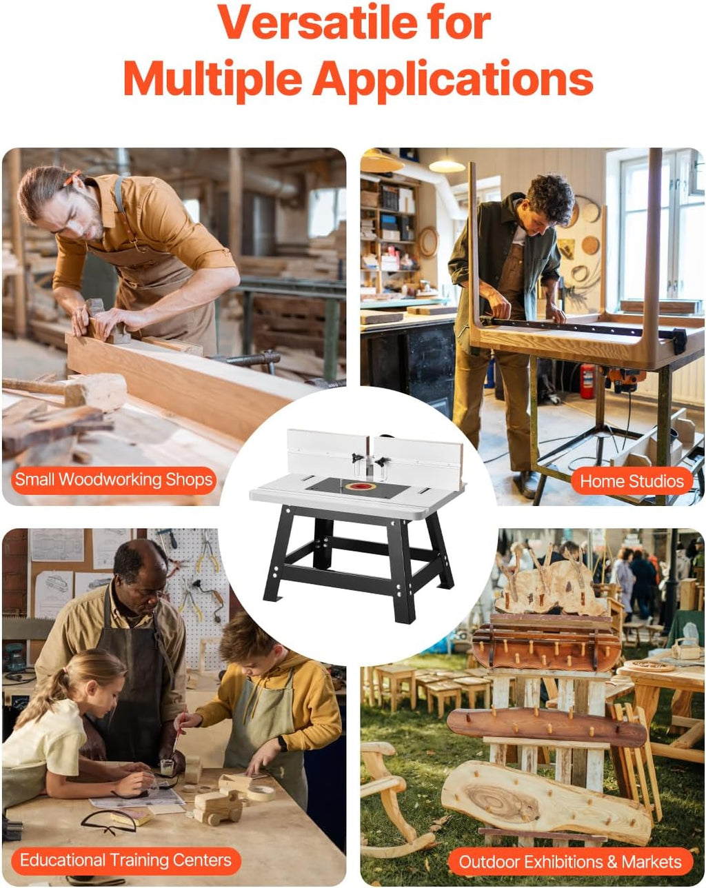 VEVOR Benchtop Router Table, 24 in x 15.7 in, Bench Top Routing Table with Adjustable Fence, MDF Top, Sturdy Metal Base, 2-1/2 in Dust Collection Port, Compatible with Routes & Various Drill Bits