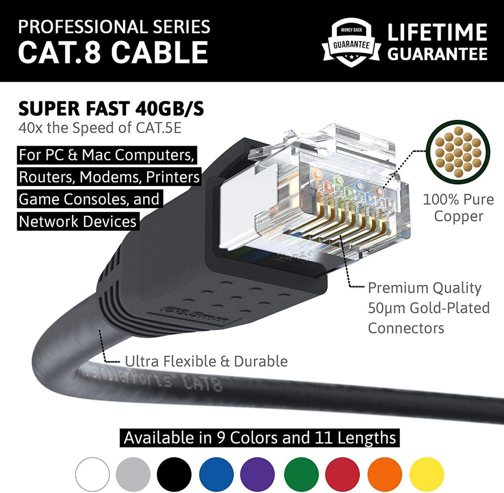 InstallerParts Ethernet Cable CAT8 Cable (50 Pack) 0.5 FT - Black - Professional Series - 40Gigabit/Sec Network/High Speed Internet Cable for Router, Modem,Gaming/2000 MHZ, 24AWG