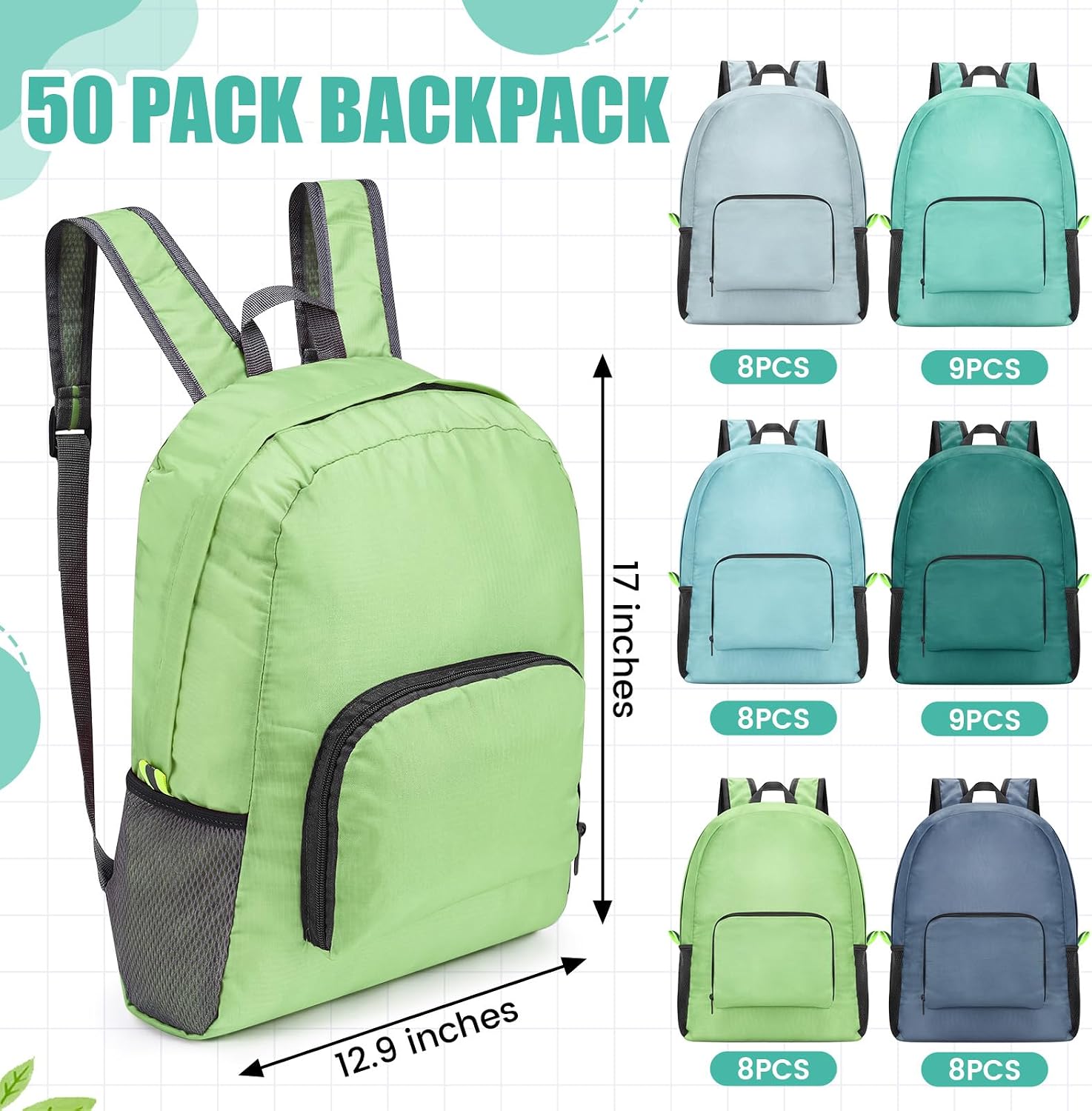 Eccliy 50 Pack Backpacks Bulk 17 Inches Back Pack Basic Backpack for Adult Lightweight Outdoor Travel Bookbags(6 Tone Color)