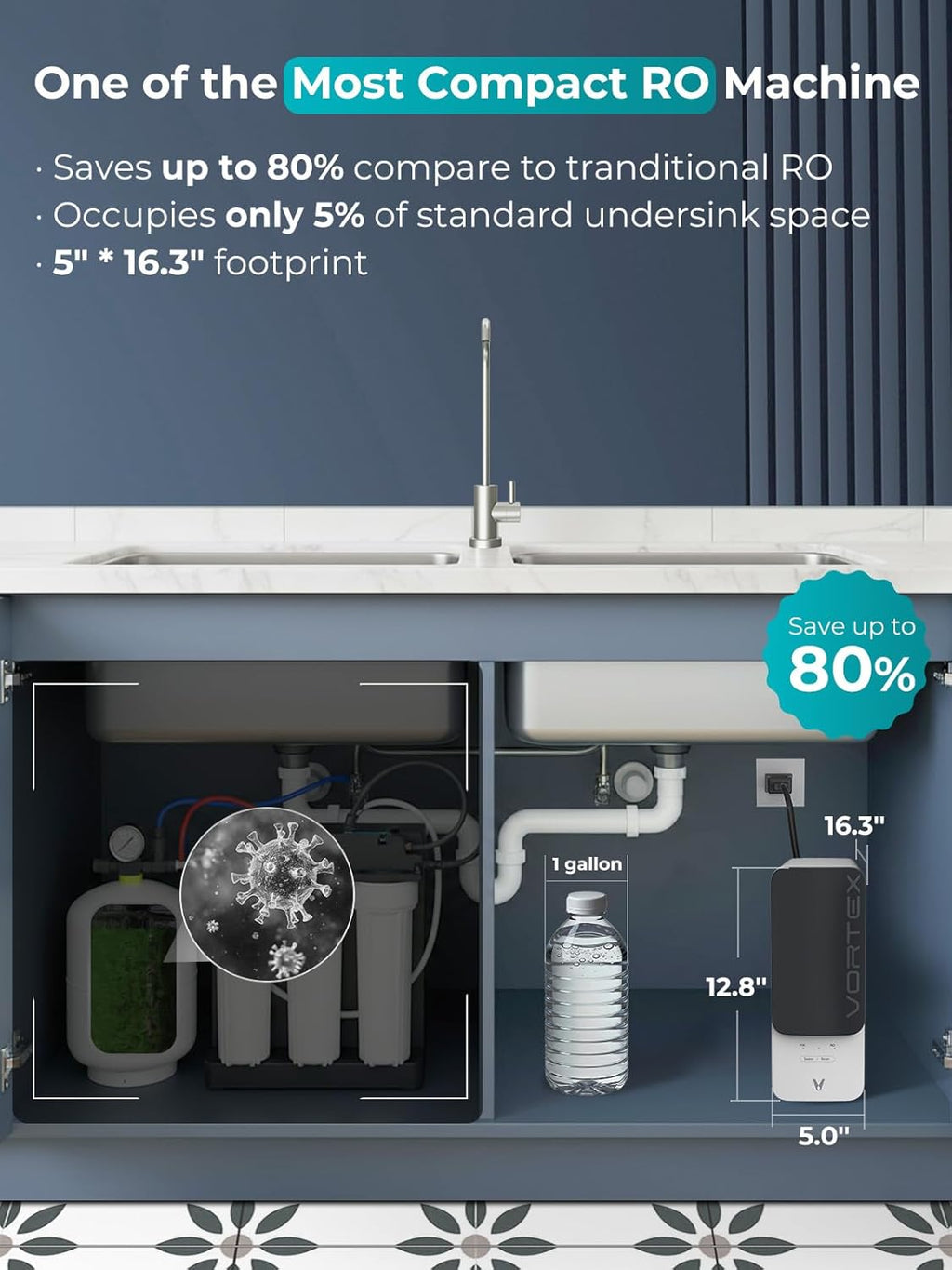 VIOMI 600GPD RO Water Filtration System, TDS and PFOS/PFOA Reduction, 9-Stage Reverse Osmosis Water Filter, NSF/ANSI 42, 53, and 372 Certified, Tankless Reverse Osmosis System Under Sink with Faucet