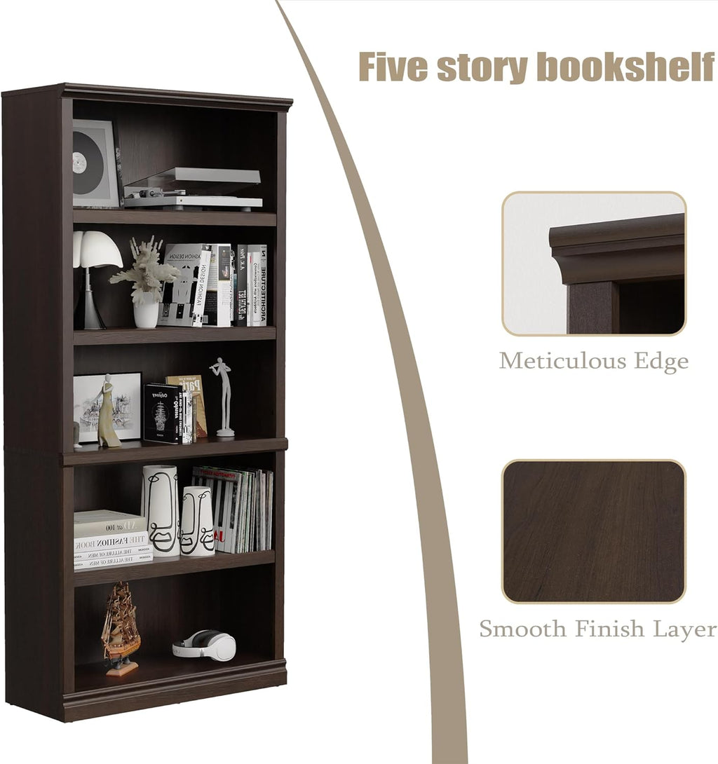 Bevfint Bookshelf, Open Storage 70 Inch Tall 5 Shelf Bookcase, Floor Standing Bookshelves and Bookcases, Book case for Farmhouse Library Office Bedroom Kids, Dark Cherry - 5 Tier