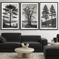 KUVIOKE Vintage Tree Framed Wall Art Black and White Retro Antique Forest Drawings Nature Wilderness Sketch Wall Painting Modern Bedroom Decor 24x36in (Black Framed)