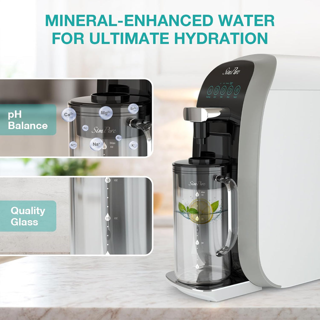 SimPure Y7T-A Countertop Reverse Osmosis Water Filter, NSF/ANSI 58 Certified, 5 Stage RO Water Filtration System, Water Purifier for Home, No Installation, 4: 1 Pure to Drain, pH+ Balanced ALK Taste