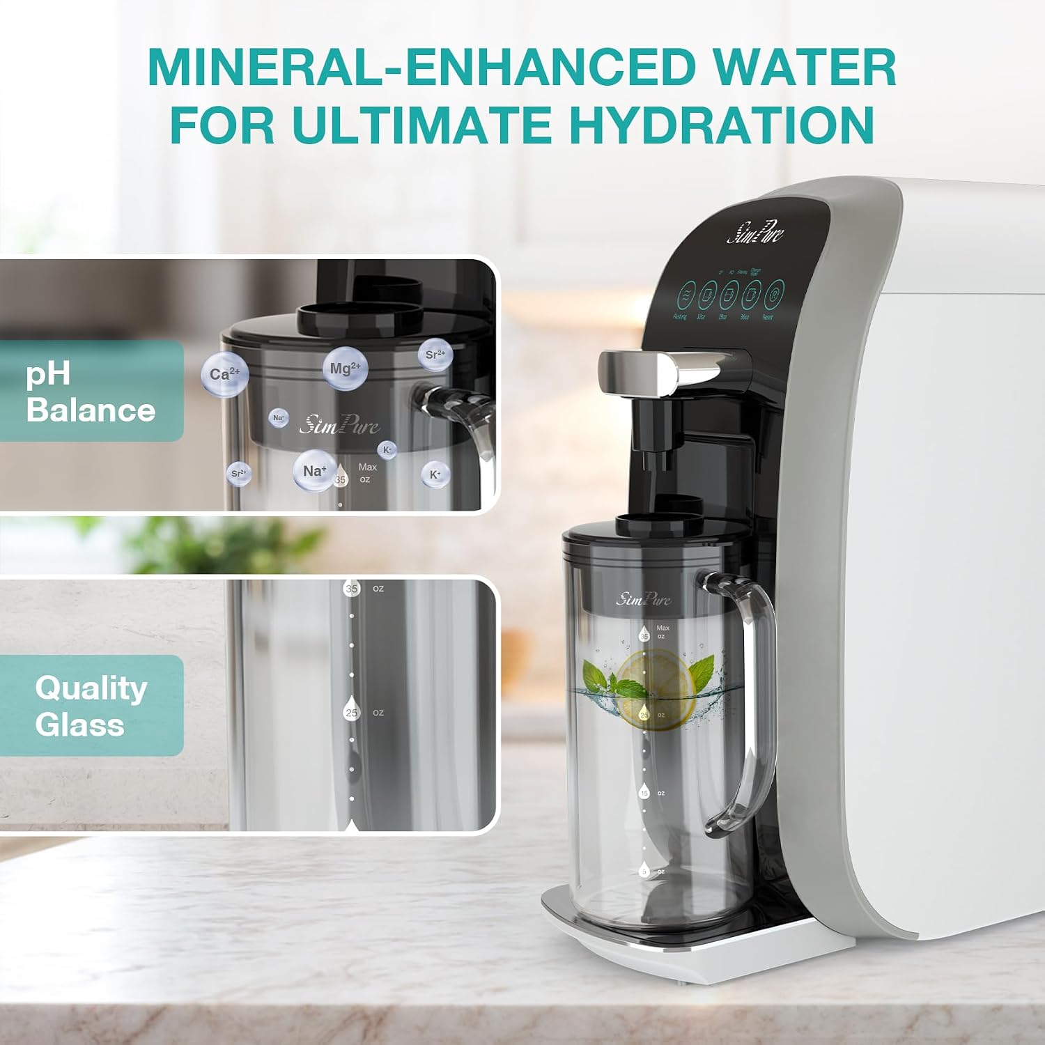 SimPure Y7T-A Countertop Reverse Osmosis Water Filter, NSF/ANSI 58 Certified, 5 Stage RO Water Filtration System, Water Purifier for Home, No Installation, 4: 1 Pure to Drain, pH+ Balanced ALK Taste