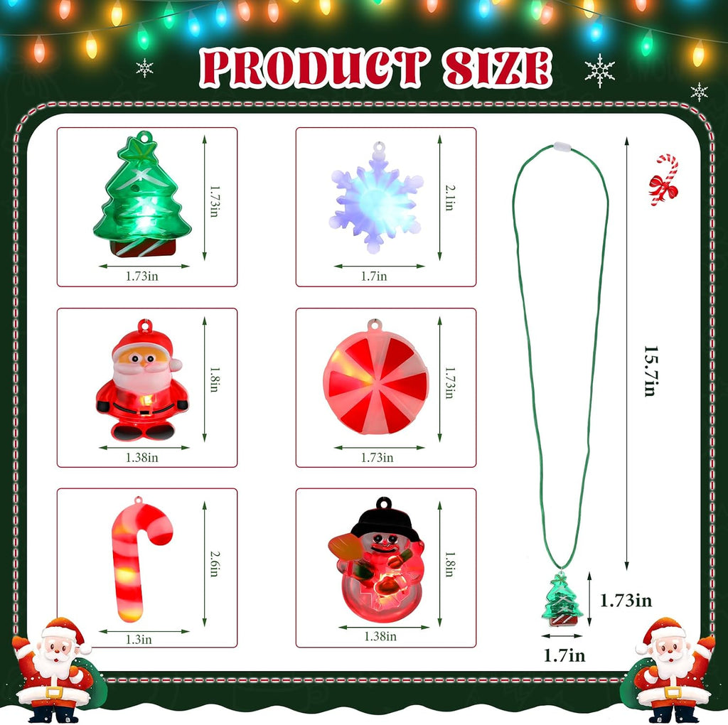 Sumind 200 Pcs Light up Christmas Bulb Necklaces Xmas LED Necklaces Santa Claus Lights Necklace Party Favors Christmas Tree Snowman Snowflake Candy Decorations