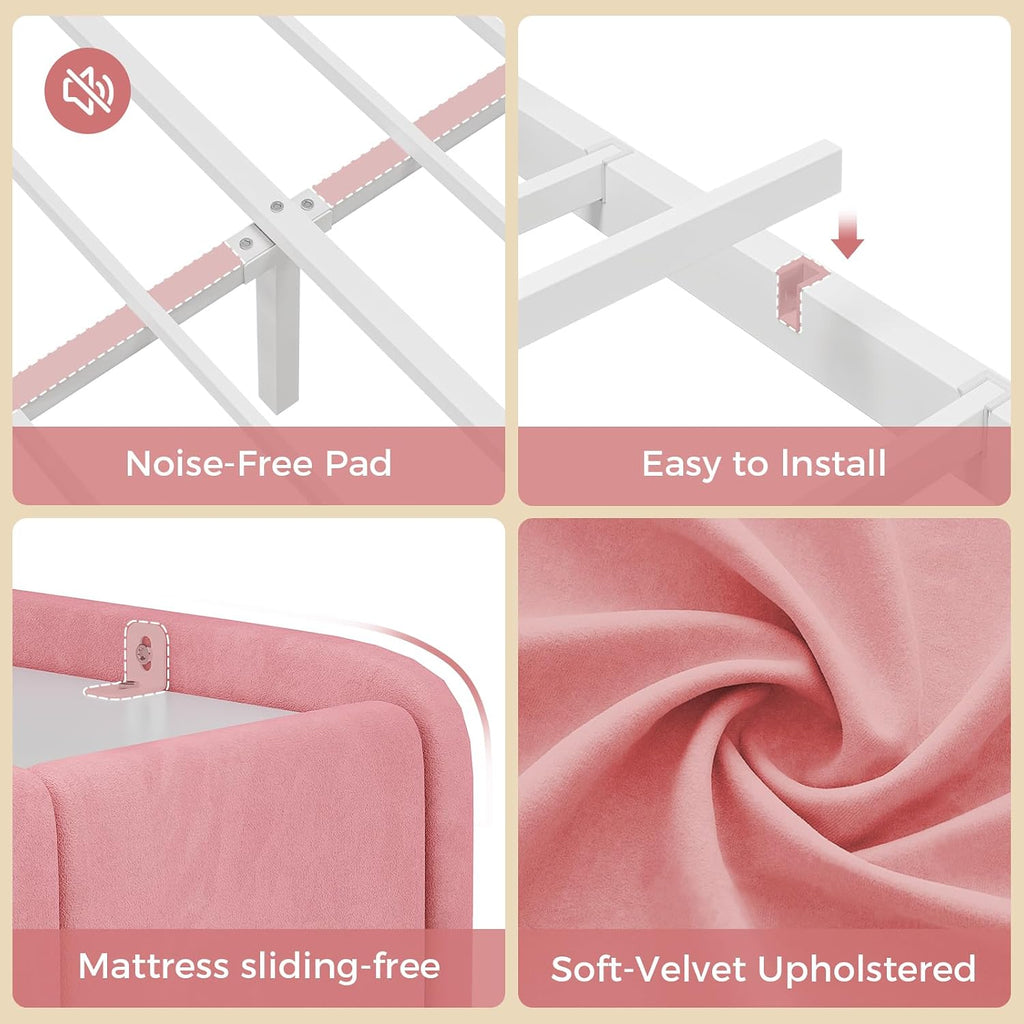UPOSOJA Full Size Upholstered Platform Bed Frame with 2 Drawers LED Lighting, Storage Headboard and Footboard, Remote/App Control, No Box Spring Needed,Pink,(Full)