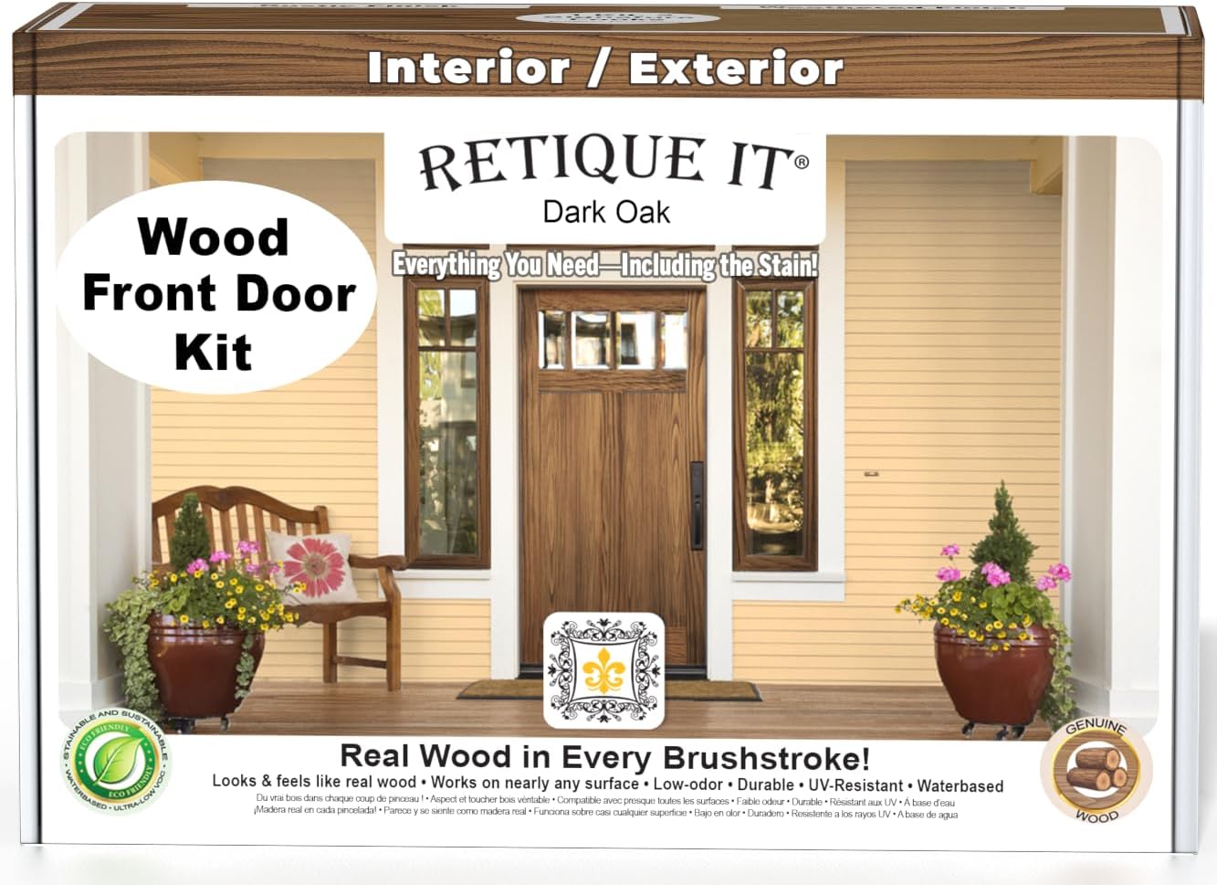 Retique It Wood Finish Front Door Kit – GO Beyond Faux Wood with Paintable Liquid Wood Based Primer and Gel Stain - Graining Tools Included (Front Door Kit, Dark Oak)