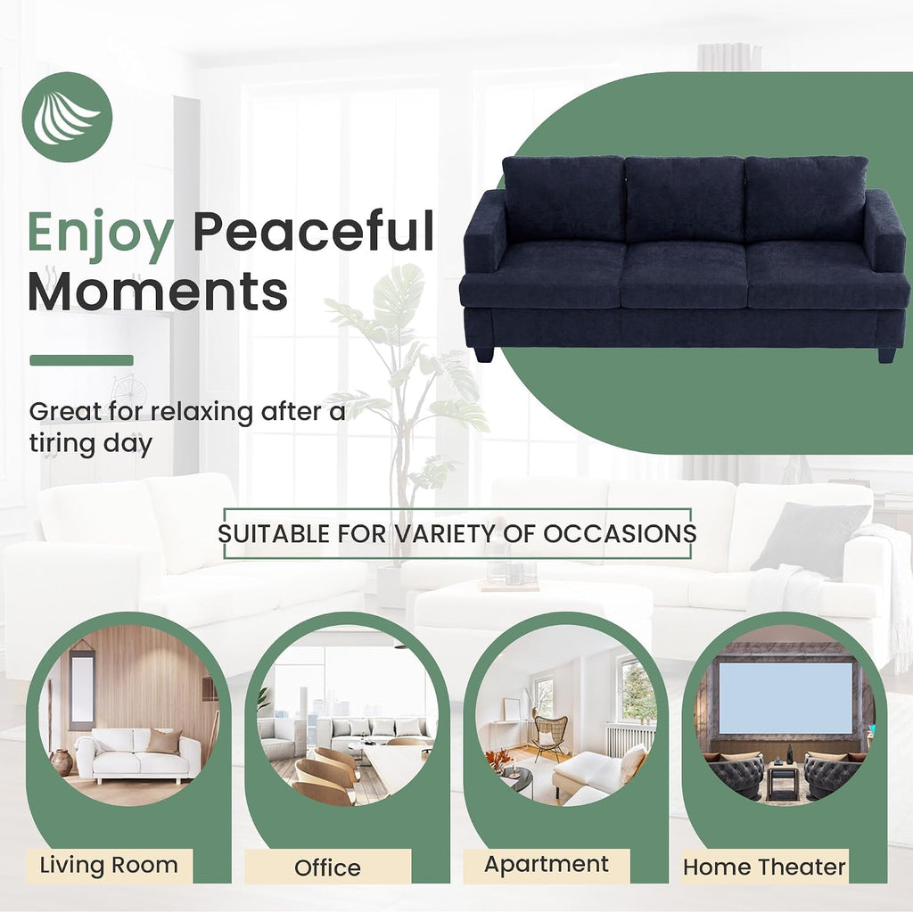 Fiona's magic 6 Seats Couch Set, 2 Piece Set Comfy Sofa, 3 Seater Sofa*2 with Deep Seats for Living Room, Modern Sleeper Couch, Navy Chenille