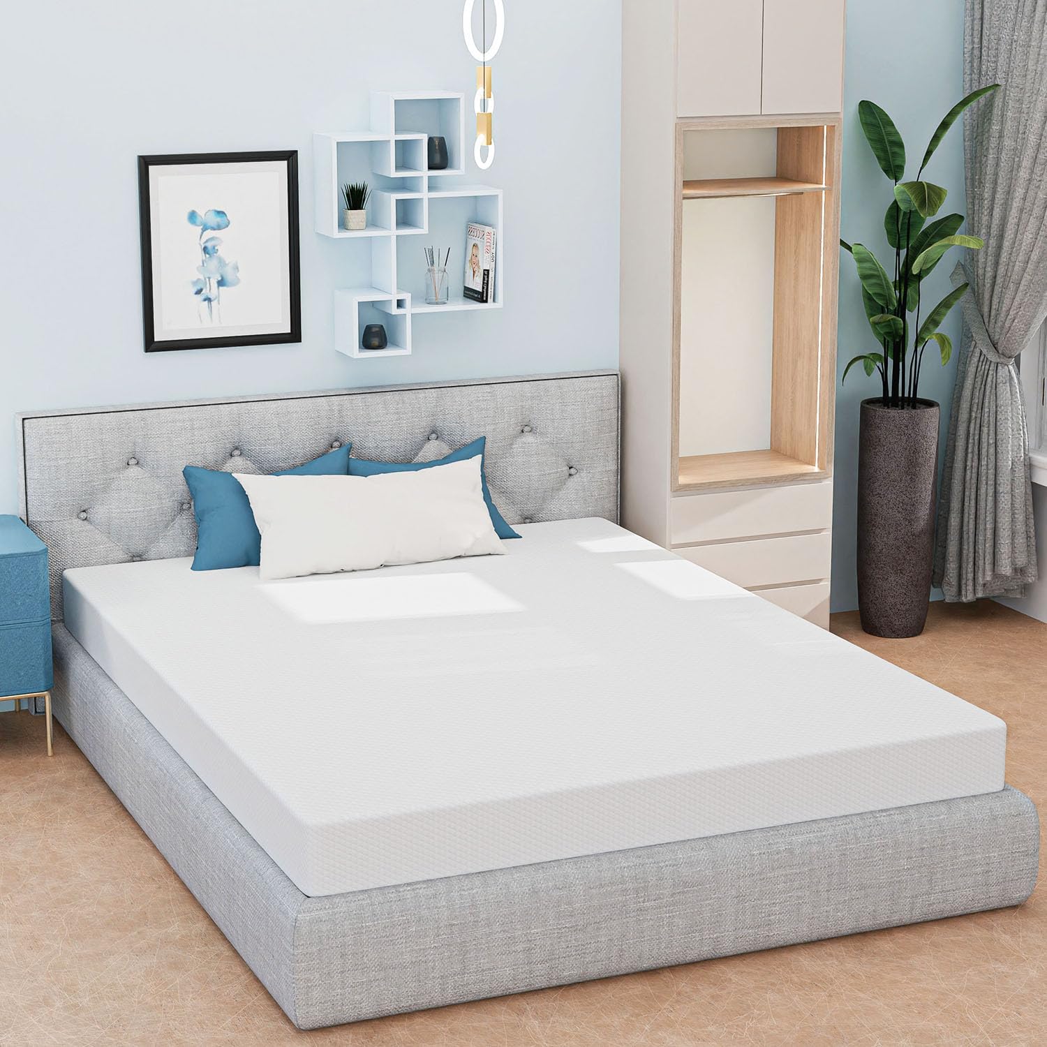 6 Inch Queen Mattress, Gel Memory Foam Queen Size Mattress, Pressure Relieving, Cooling Gel Foam, Queen Mattress in a Box, Certipur-Us Certified, Bed-in-a-Box, Queen, 80'L x 60'W x 6'Th,White