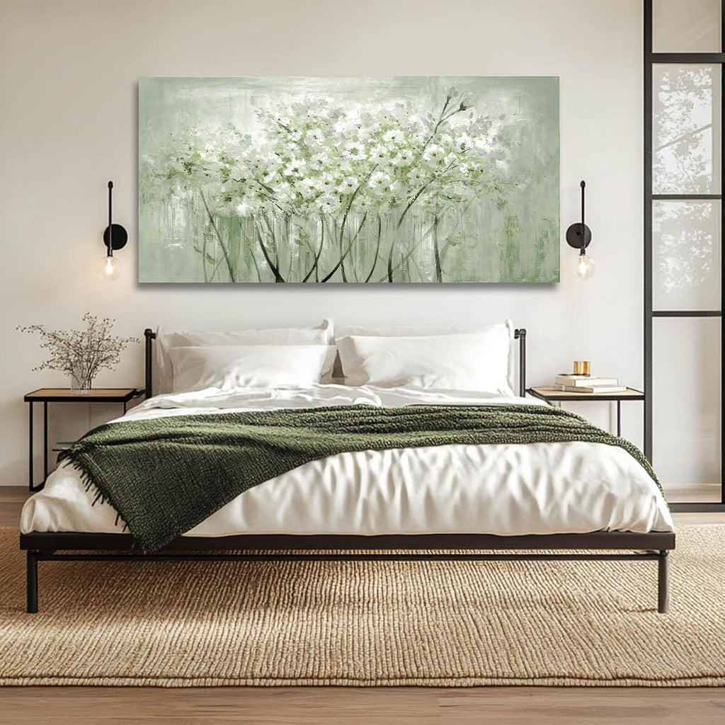 MLART99 Green and White Wall Art Home Decor Wildflower Wall Decorations Canvas Prints 29'x58' Nature Decor for Office Kitchen