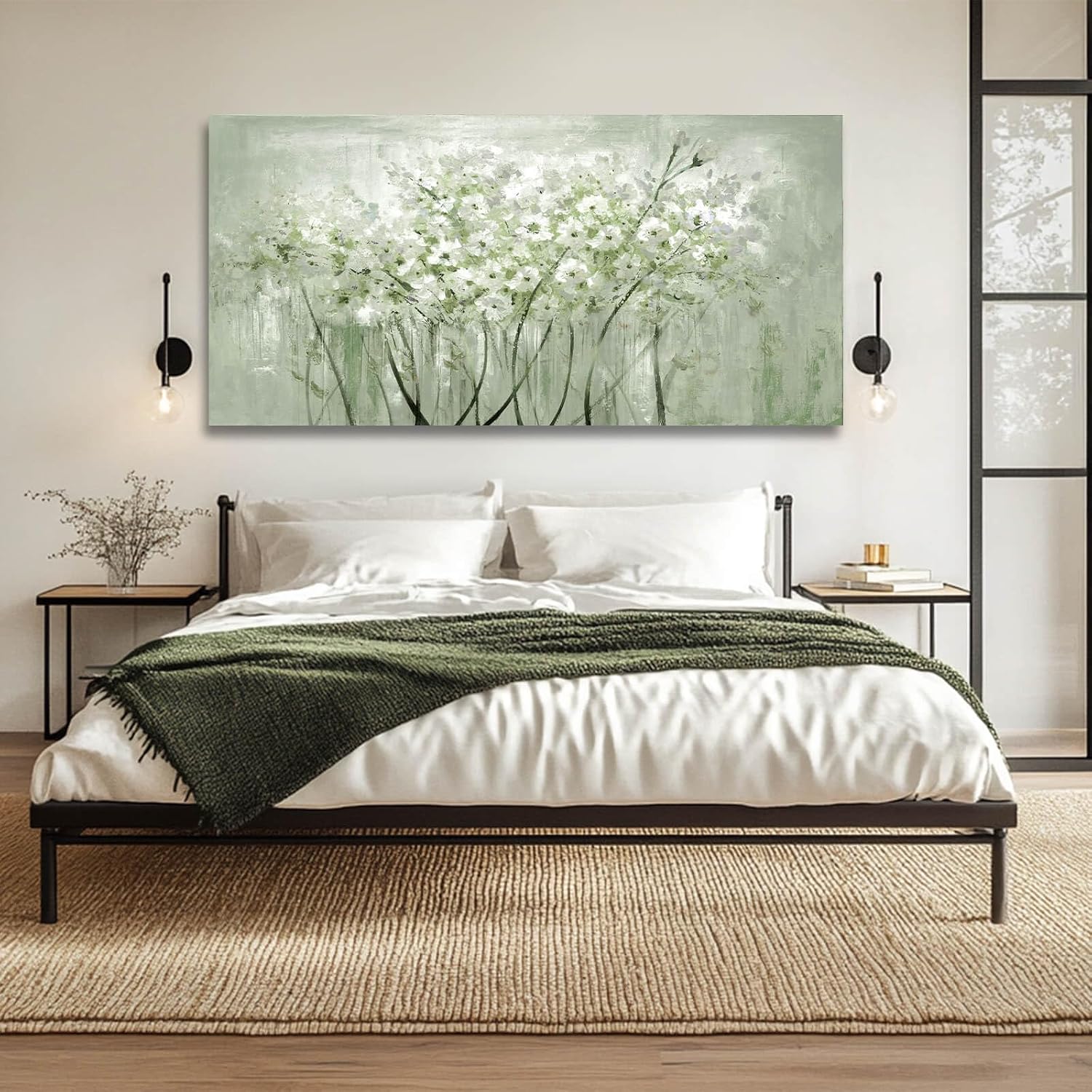 MLART99 Green and White Wall Art Home Decor Wildflower Wall Decorations Canvas Prints 29'x58' Nature Decor for Office Kitchen