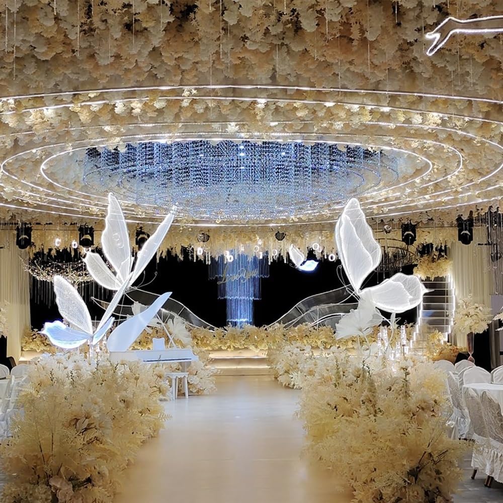 Wedding Butterfly Led Lamp Set of 2, Hanging Butterfly Light Decor, Wedding Dance Floor Props, Butterfly Hanging Decor Props for Wedding Christmas Party(White Light,31.5IN/80CM)