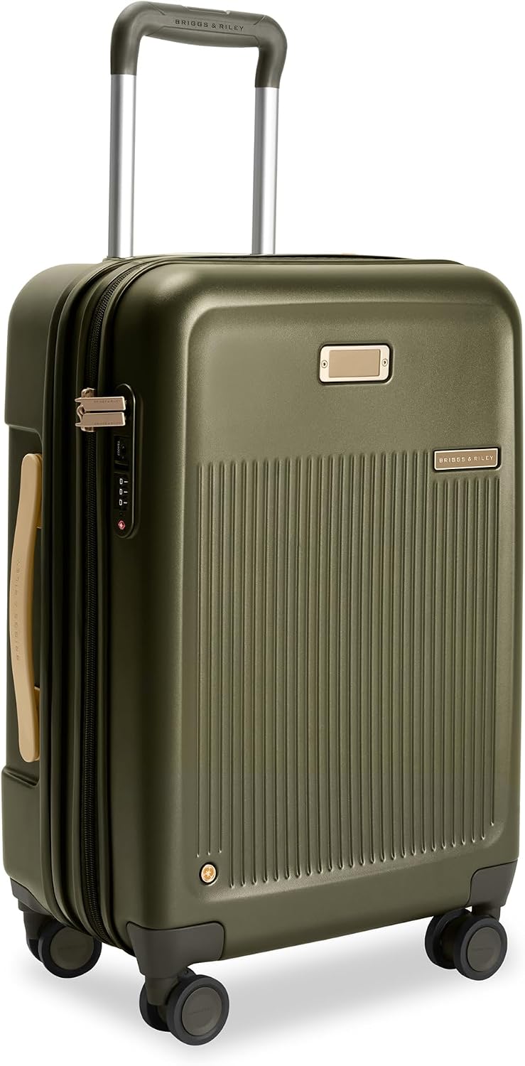 Briggs & Riley Essential 22' Carry On Expandable Spinner - Luggage for Travel, Suitcases with Wheels, Hardside Rolling Bag for Men & Women, Self-Repairing Zipper - Sympatico Collection, Olive