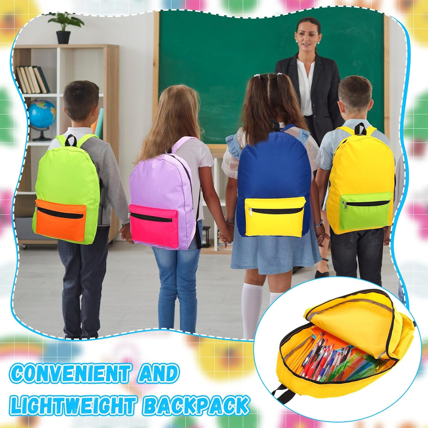 Sweetude 30 Pcs Backpack in Bulk 16' School Bookbags for Kids Lightweight Girls Boys Student Casual Kits (Trendy Patchwork)