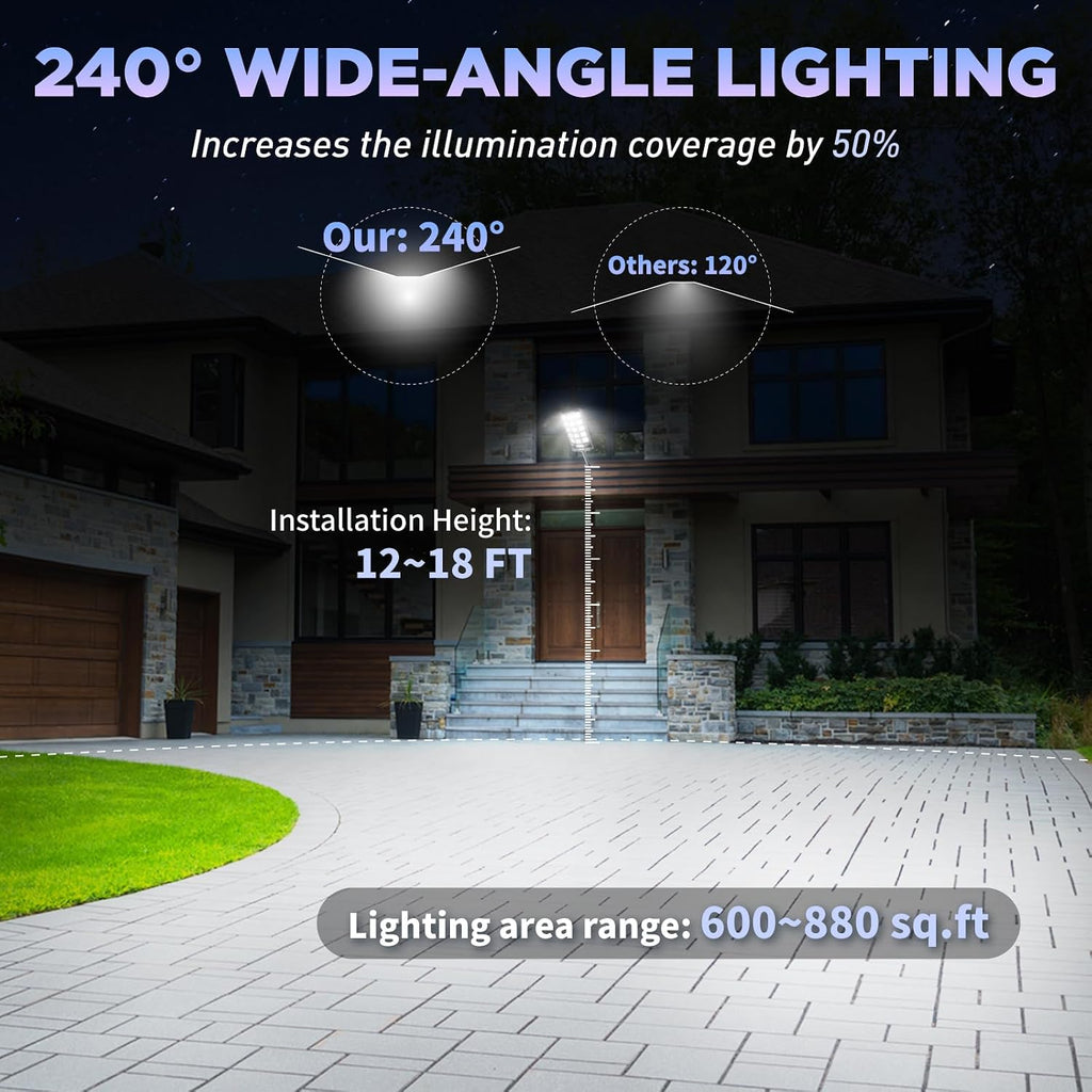 LANGY Solar Street Lights Outdoor Waterproof 4pcs, 6500K 60000LM Wide Angle Solar Powered Flood Lights with Motion Sensor & Remote Control, Dusk to Dawn Commercial Solar Outdoor Lights for Parking