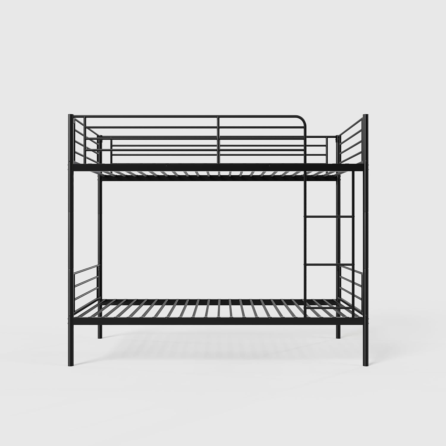 GOWE Bunk Bed with Ladder and high Guardrail, Able to Split, Metal Bunk Bed, Storage Space, Noise Free,Twin Over Twin Size,Black