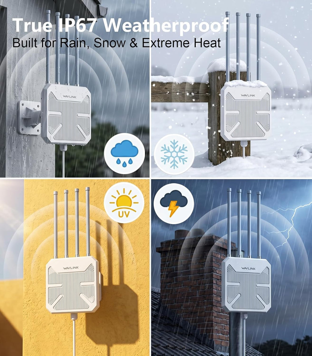 WAVLINK AX1800 Outdoor WiFi 6 Extender, Long-Range High-Power Outdoor Access Point with Engineered High-Gain Antennas, PoE, IP67 Weatherproof for Yard, Farm, RV & Garage.