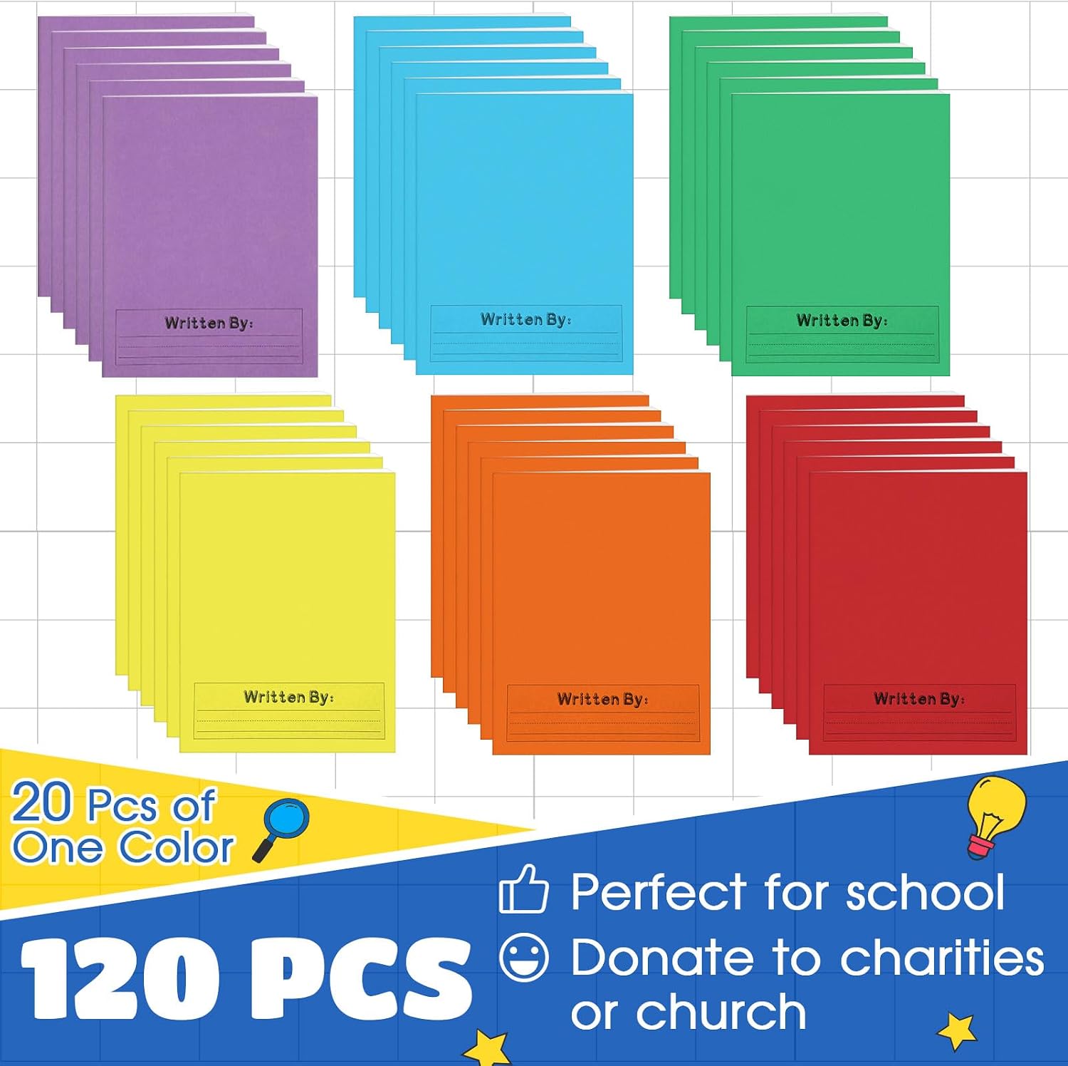 Henoyso 120 Pcs Primary Composition Notebook K-2 Primary Journal, Notebook for Kids Supplies, Bulk Blank Writing Book for Kid to Write Draw Journal 60 Page (9.8″ X 7.5″,Colorful)